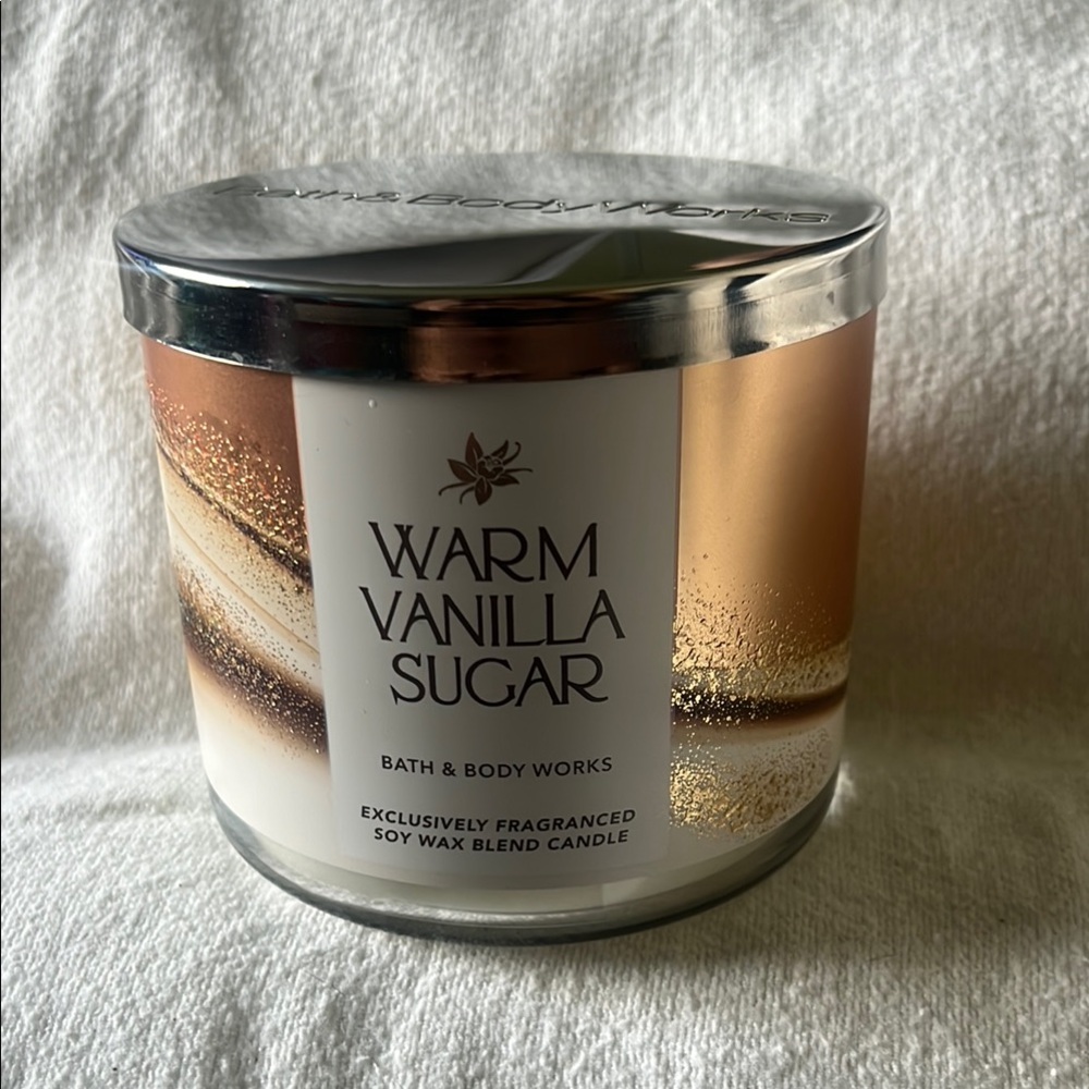 Bath & Body Works Cream and Brown 3-Wick Candle